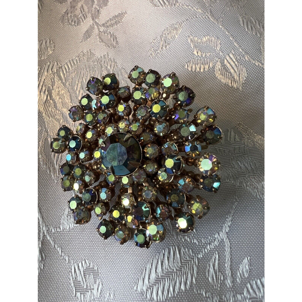 Vintage Starburst Aurora Borealis Crystals 1940s Brooch Pin EUC